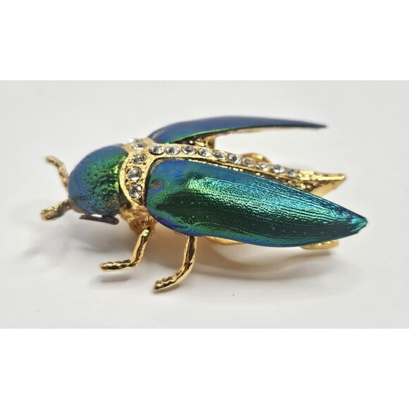 90s Vintage Cicada Bug Brooch Insect Green Gold Tone Pin Retro Jewelry 1.75" - Picture 4 of 8